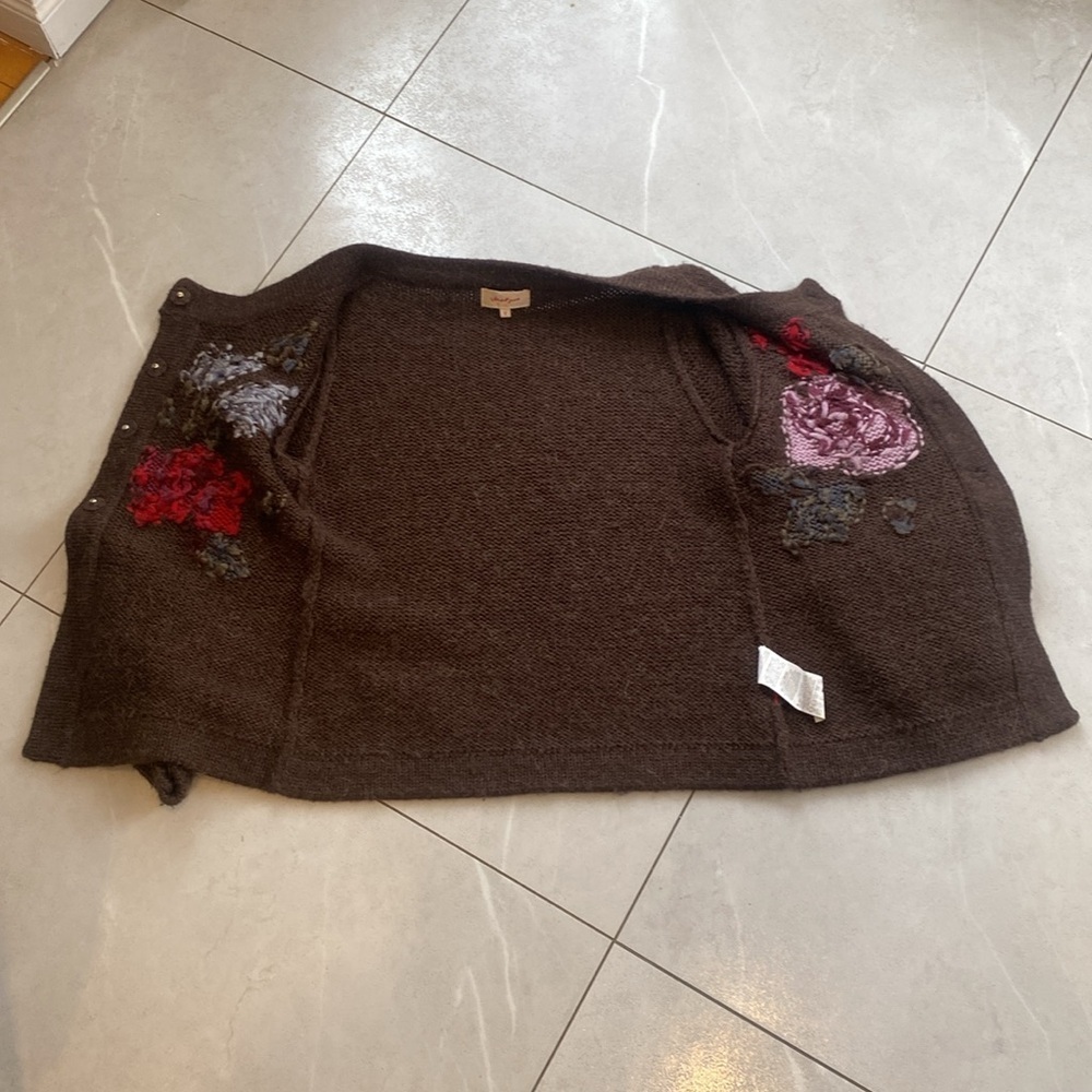 Jackpot wool blend button down Brown cardigan w large floral print Size Small - Picture 12 of 16